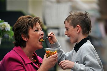 Fiona Hyslop samples the new fruit salad