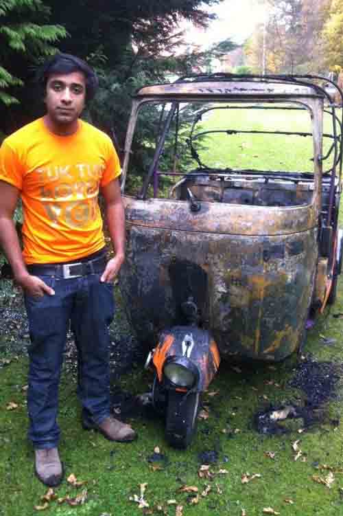 Rare Indian tuk tuk stolen and torched by vandals