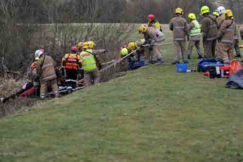 Team of 25 firefighters save horse from icy river