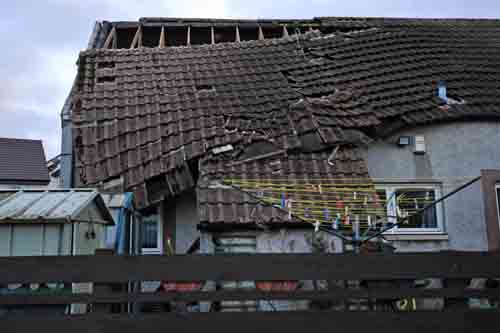 Shocked son sees mum’s roof blow off in explosion