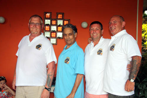 Former members of the HMS Conqueror crew, including Mr Haldane, second from right, reunited in the Caribbean earlier this year.