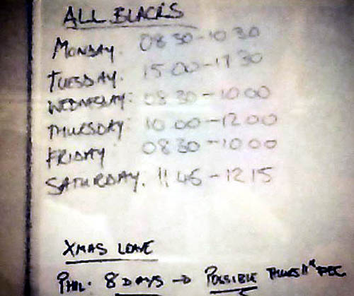 The  training times are said to have been written on a white board at the university