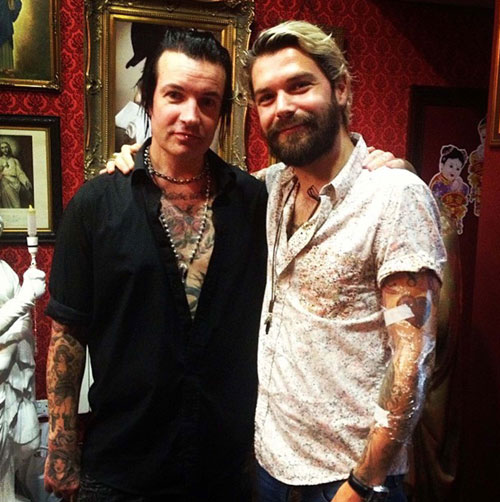 Kevin (left) with Simon at the Lucky Cat tattoo parlour