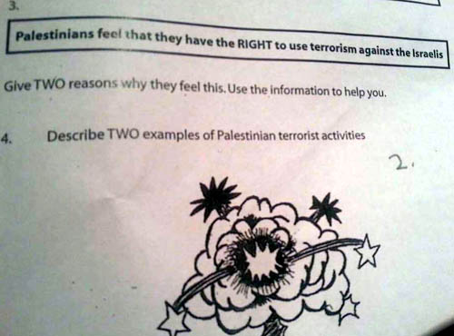 The Israeli embassy in London said the homework sheet was "abhorrent"