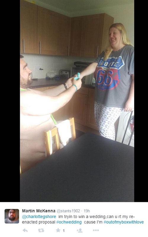 He recreated his proposal scene whilst wearing the mankini 