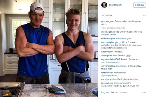 Chef Gordon Ramsay poses with teenage son who is 'catching up' wi...