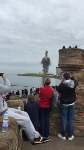 Spectators watched the controlled explosion from from along the sea front