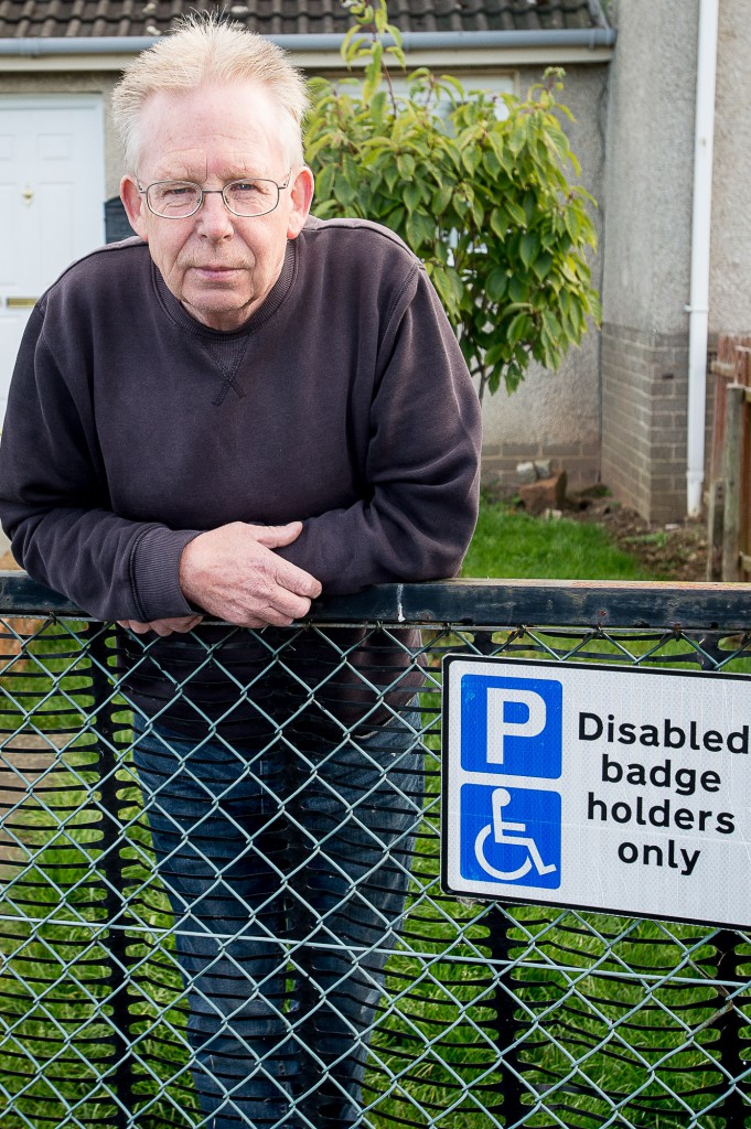 Vandals have painted a derogatory  slogan on the disabled parking space outside the home of Alexander Bagg and his partner, Pauline Caswell, in Forthview Crescent, Currie. IN PIC................. Alexander Bagg (c) Wullie Marr/DEADLINE NEWS For pic details, contact Wullie Marr........... 07989359845