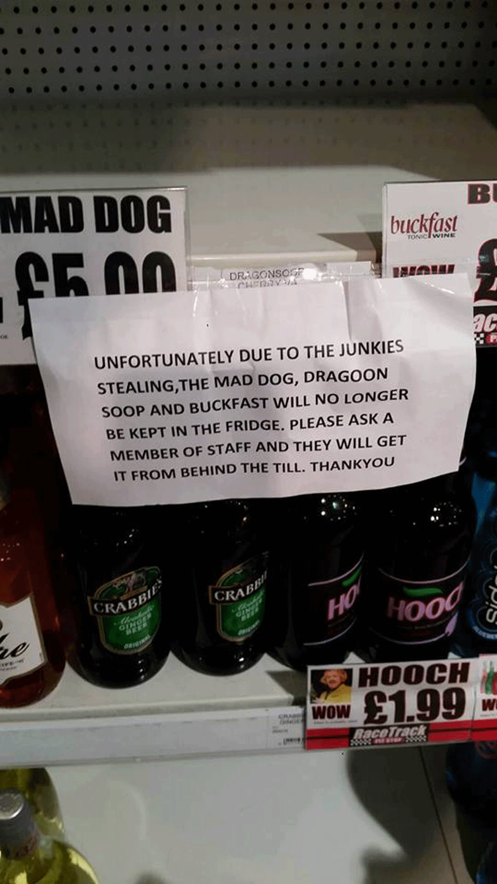 The honest note was posted in a Glasgow cornershop