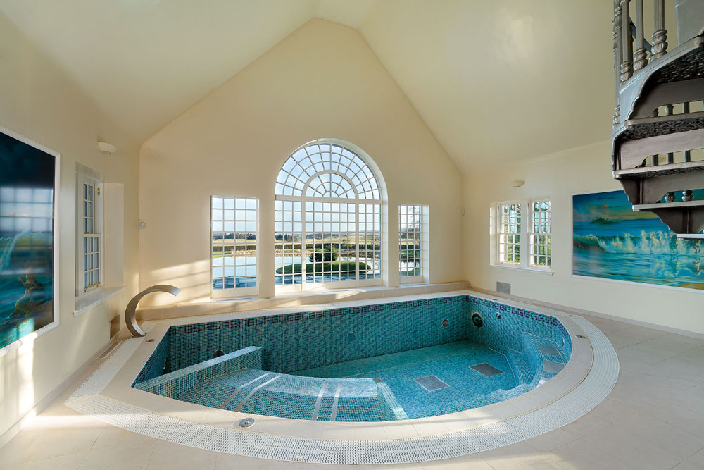 It boasts a swimming pool and spa 