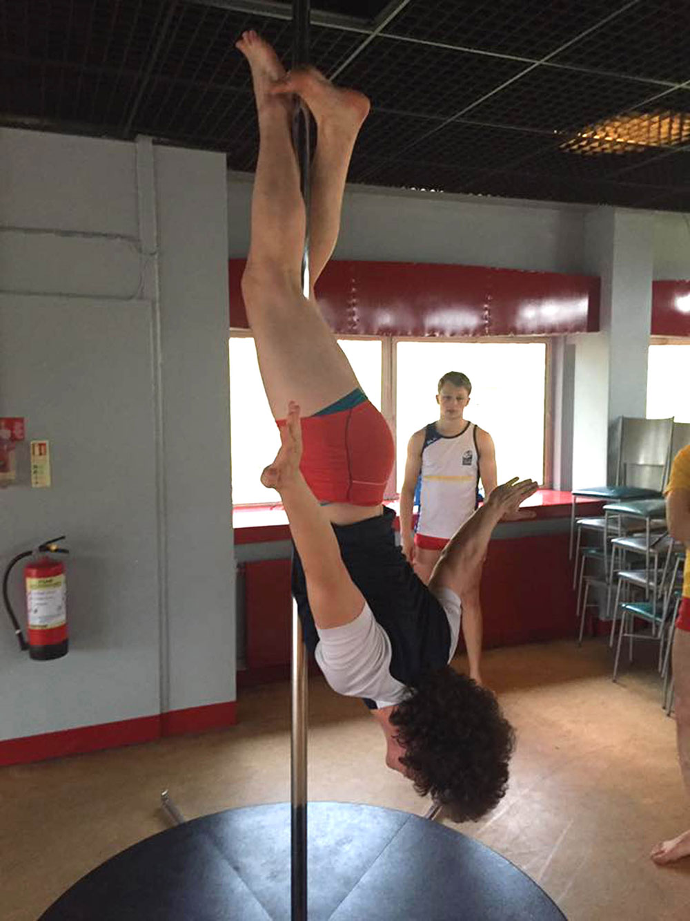The lads have even learned to hang upside-down 