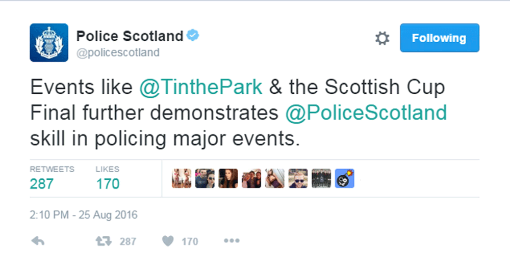 The police took to Twitter to give themselves a pat on the back