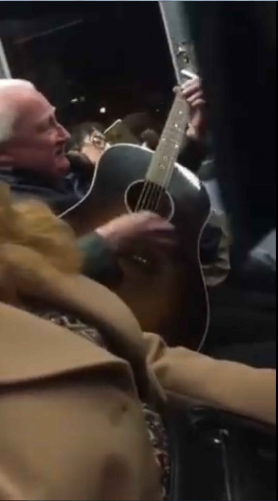 A WHITE-haired pensioner amazed late night bus passengers by producing a guitar and belting out an Oasis classic. A video of the performance opens without the man's face in shot and most viewers would assume the musician  is in his 20s. But when the camera on the Glasgow bus shows the Wonderwall singer it reveals a man who looks very likely to be claiming his pension. Without missing a note the man faultlessly plays the guitar whilst the bus continues its journey with people making their way past him getting on and off.
