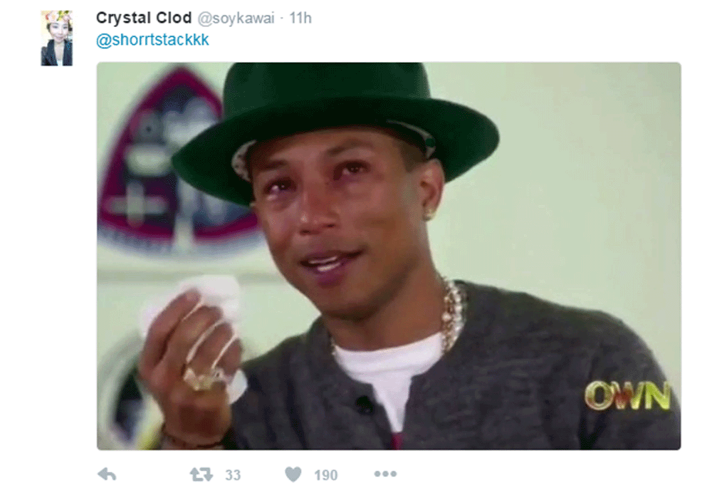 Popstar Pharrell was used by one Twitter user to show how emotional they had become because of the post