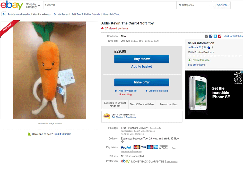 People have been selling the soft toy for well over its original £2.99 price tag