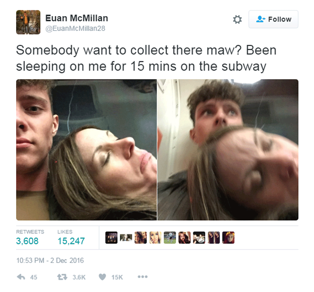 Euan pleaded with Twitter users to "collect their maw"