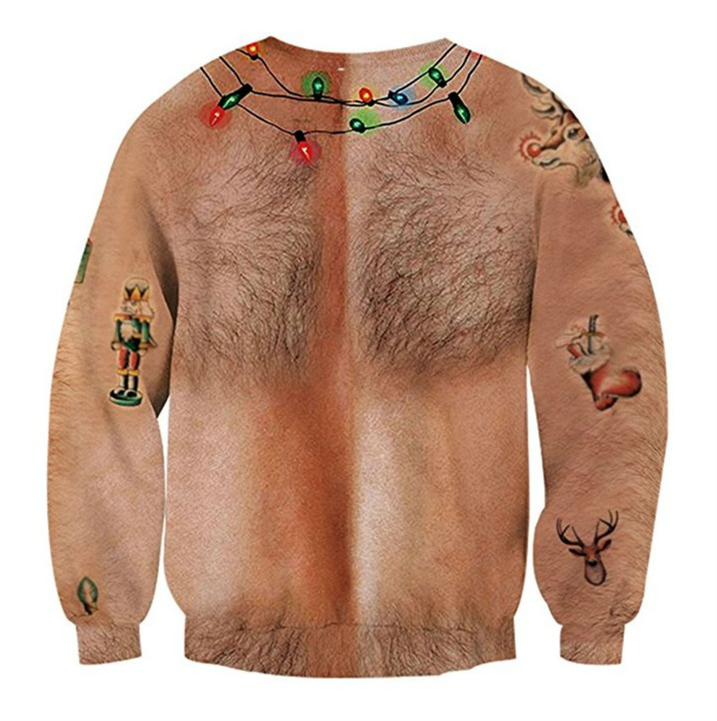 FUNSIE Chest Hair Ugly Christmas Sweater – D\u0026F Hairy Chest Sweater Pin...