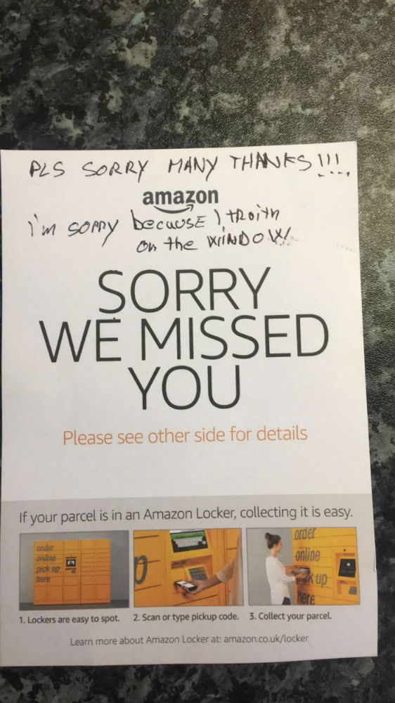 Delivery note from Amazon driver