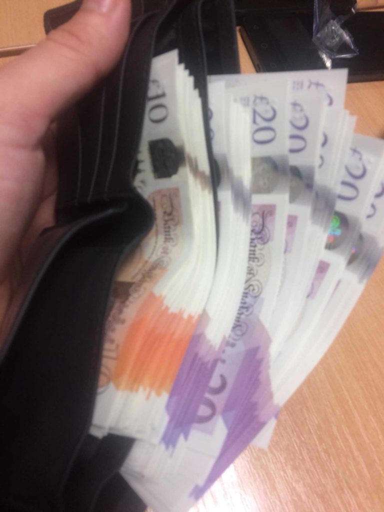 The £3,000 that was found in the wallet that had been left by the customer