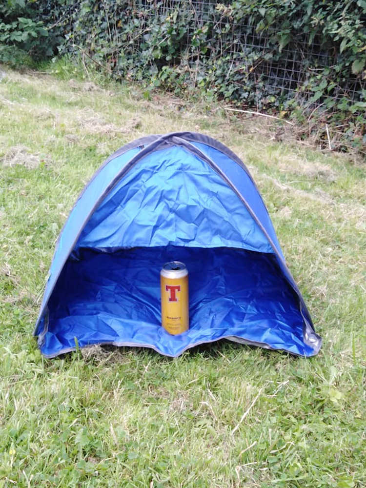 A labourer has gone viral after an image of a tiny tent that fit a Tennants can