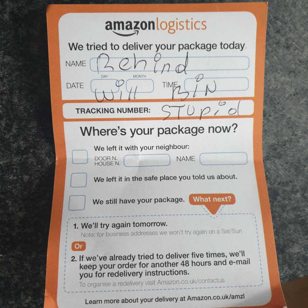 Amazon sack driver rude note