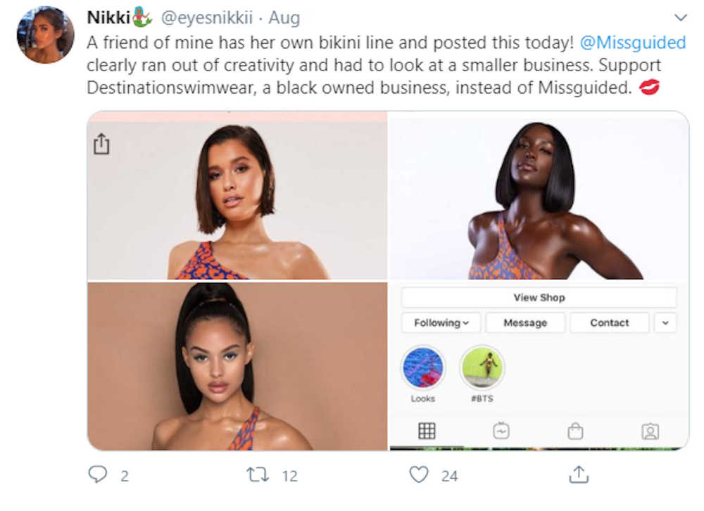 Social media post Missguided copying 