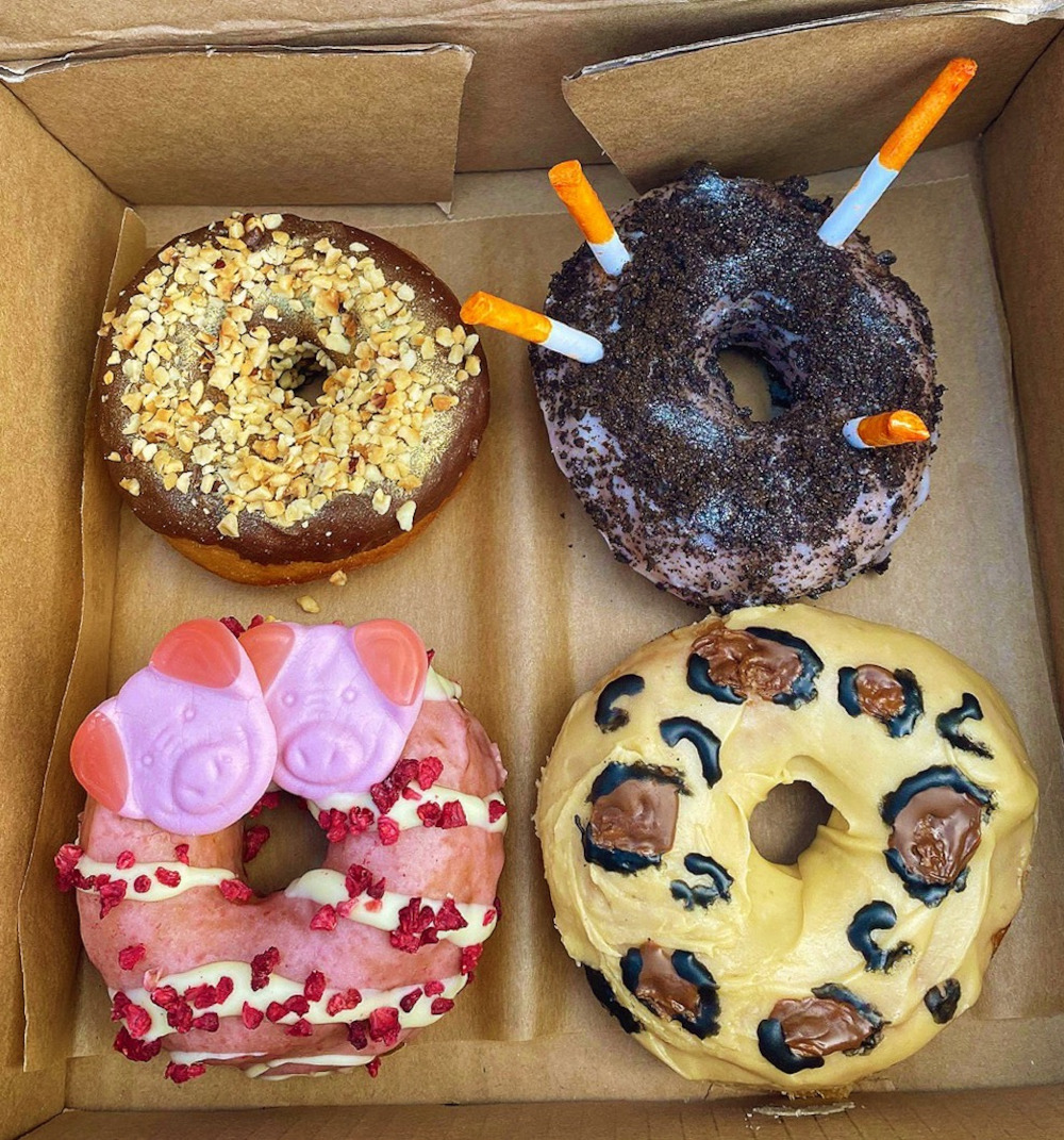 Four donuts in box