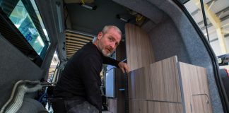 Ian Adkin working on VW campervan conversion. Business News Scotland