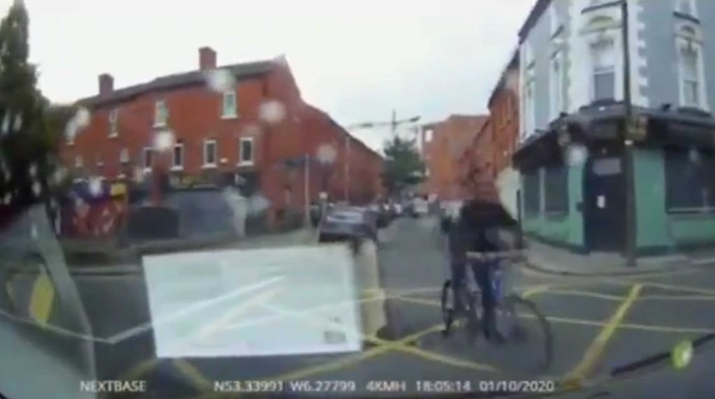Cyclist appears to fake an accident after setting up and cycling into him