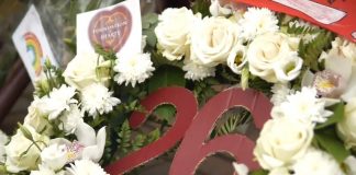 A wreath placed outside Tynecastle following Marius Zaliukas' passing | Hearts news