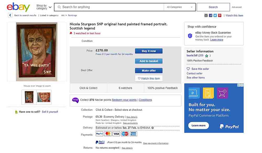 AN EBAY seller has been ridiculed on Twitter after attempting to sell a portrait of Nicole Sturgeon - Scottish News