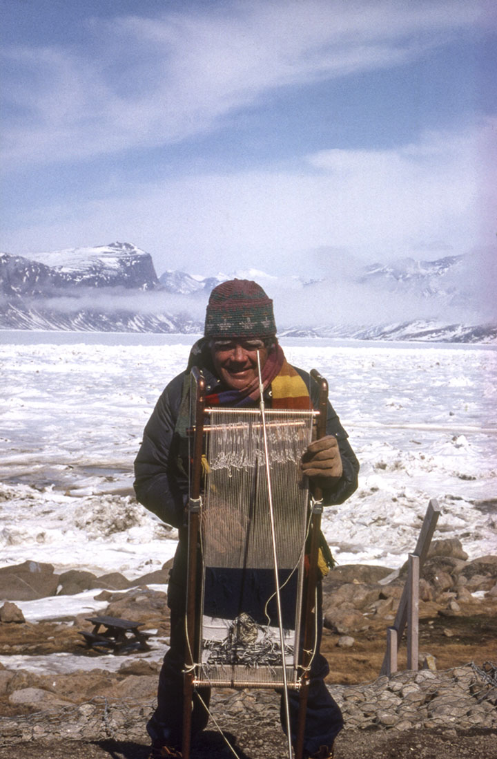 Archie Brennan weaving in Nunavut 1991. Image courtesy of Archie Brennan Estate