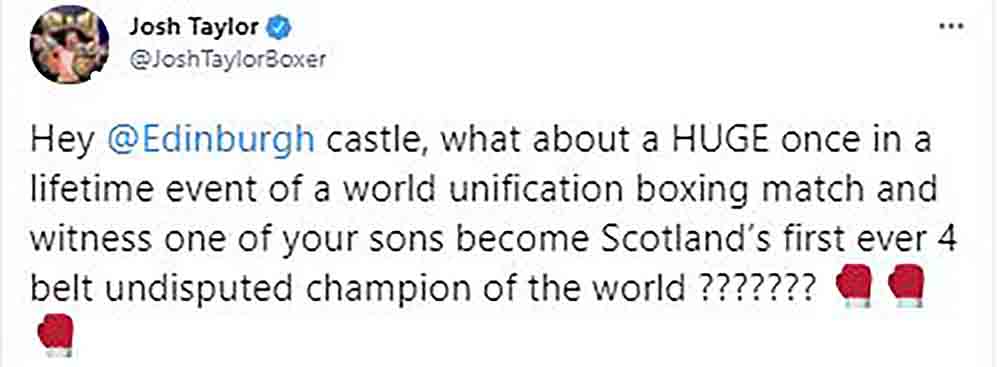 Josh Taylor hungry for world unification boxing match at Edinburgh Castle - Scottish News