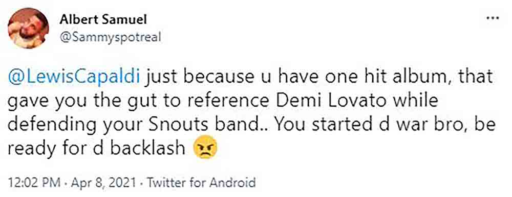 Lewis Capaldi slammed for supporting The Snuts by Demi Lovato fans - Scottish News