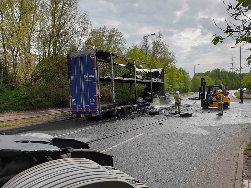 The aftermath featuring the burnt out lorry - Traffic News UK