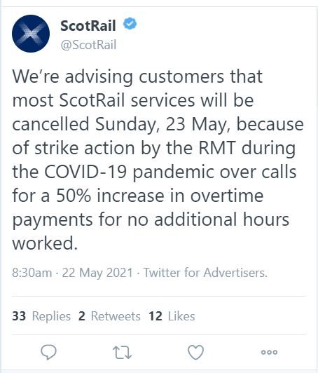 scotrail tweet regarding pay cuts| Scottish News