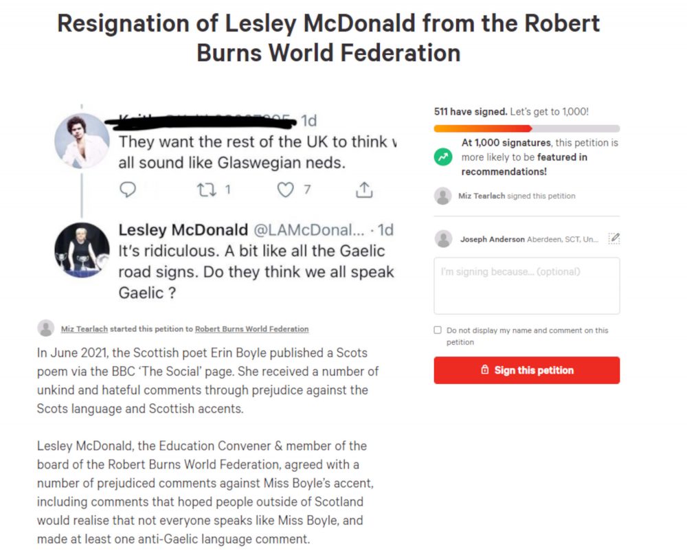 Lesley McDonald resignation petition - Poetry News Scotland