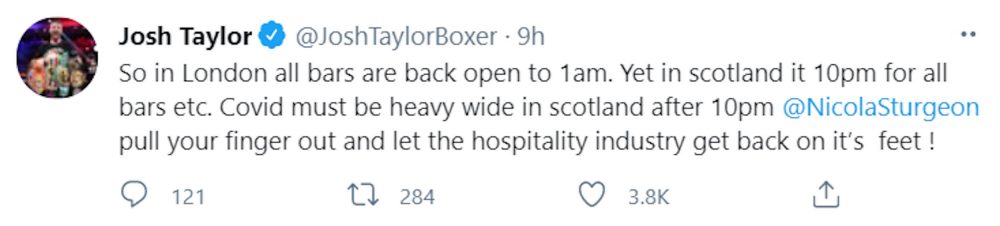 Josh Taylor criticising Scottish Government Tweet | Scottish Sports News