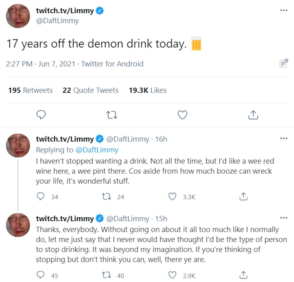 Limmy celebrating his sobriety on Twitter | Scottish News