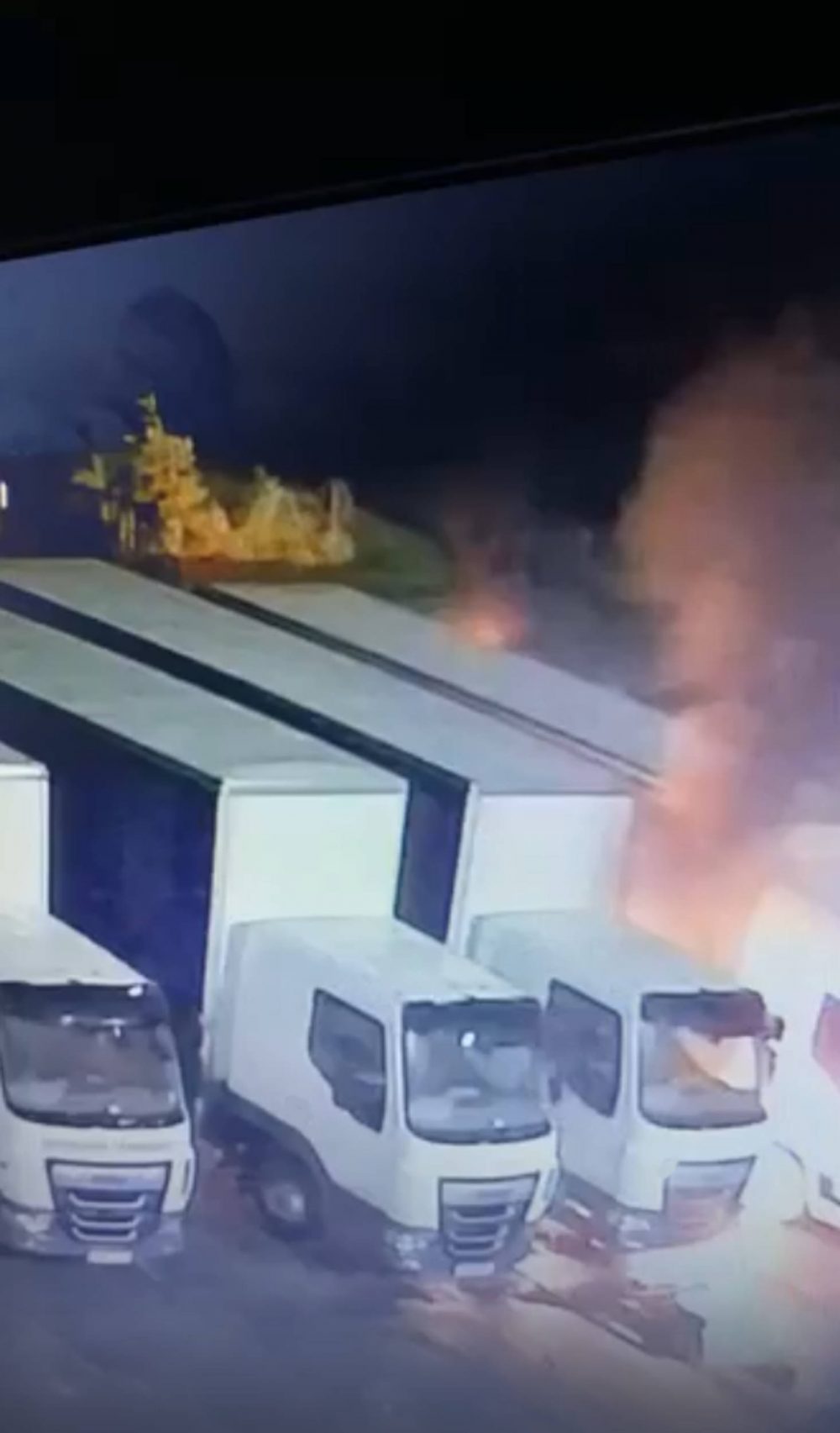 Burning petrol bomb next to HGV lorries | Crime News UK