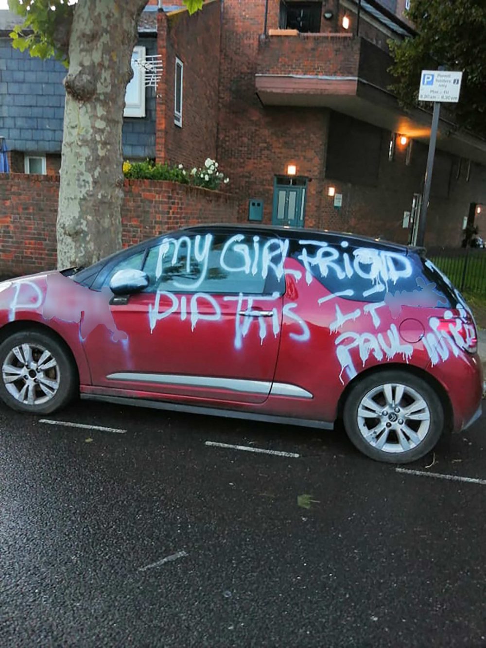 Red Citroen covered in white spray paint- London Crime News