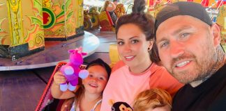 Lucy, her partner Antony and her kids at Alton Tower