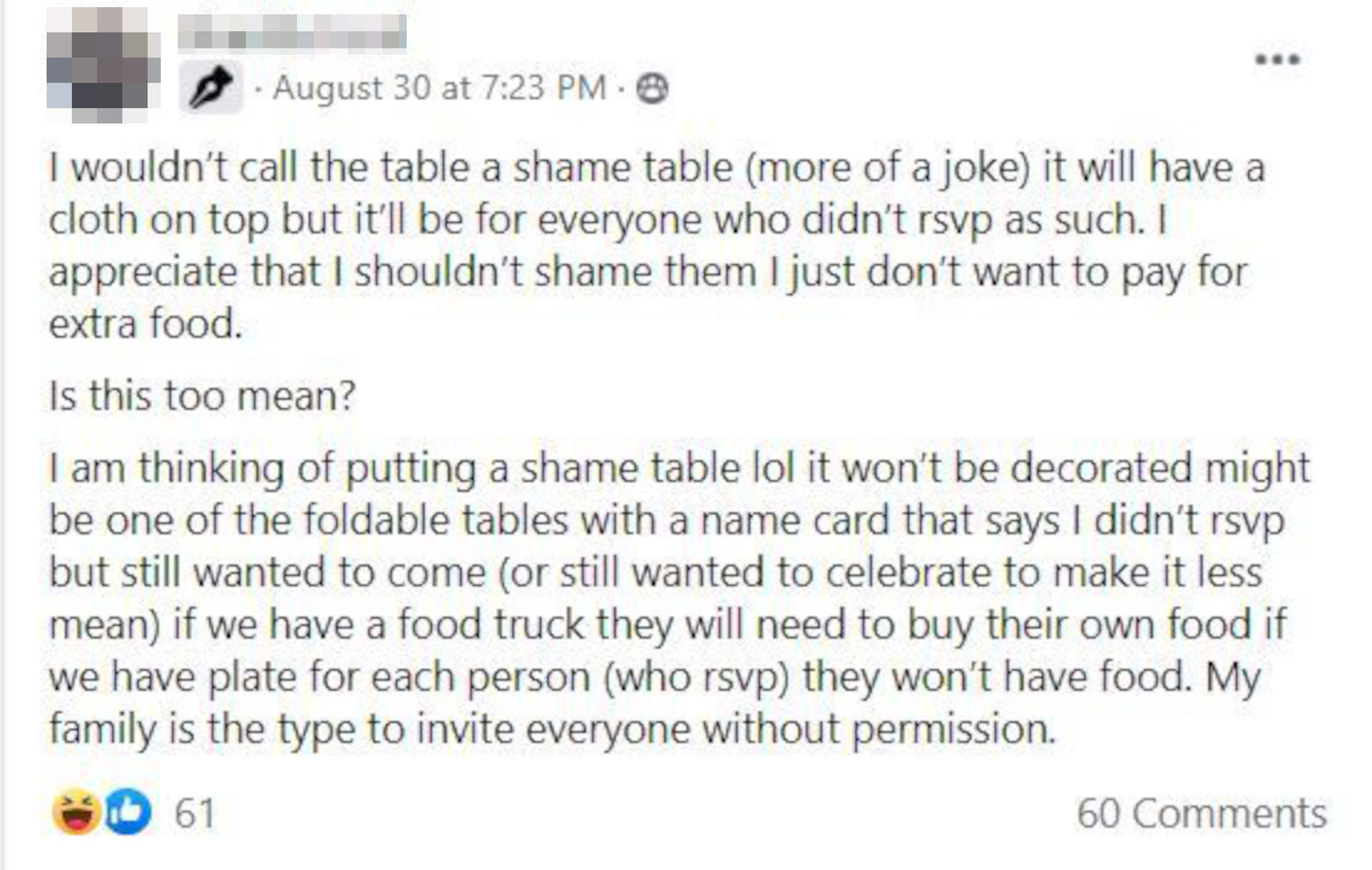 Shame table post - wedding news