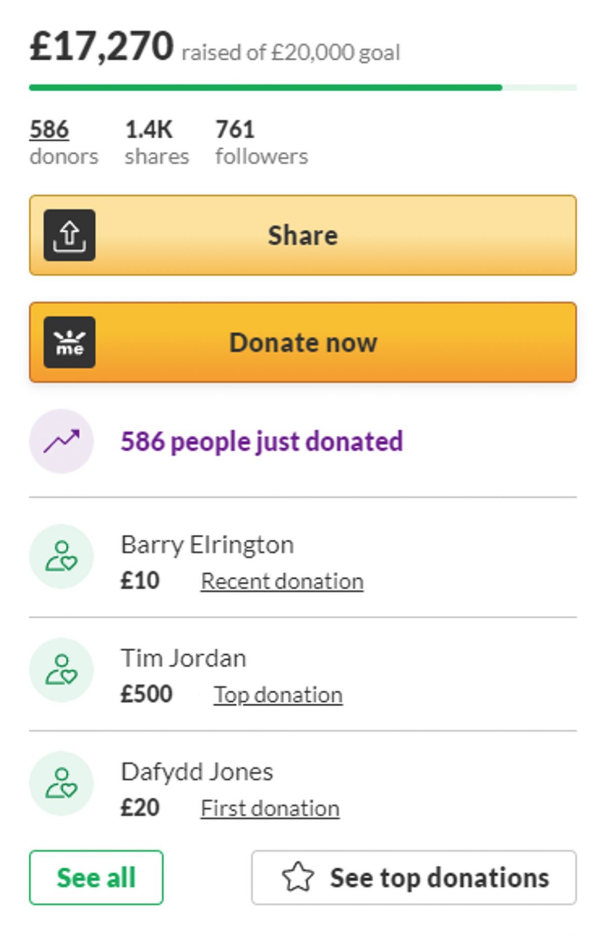 A screenshot of the GoFundMe detailing how it has raised over £17,000 in 48 hours for Ashley Mooney, who suffered a horrific rugby injury.