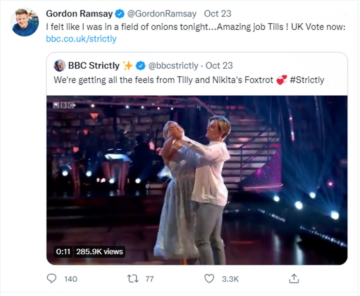 Gordon Ramsay's tweet showcasing his pride