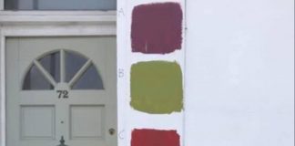 A photo of the house, which the residents have left a public poll outside of, to help decide the new colour for their exterior walls.