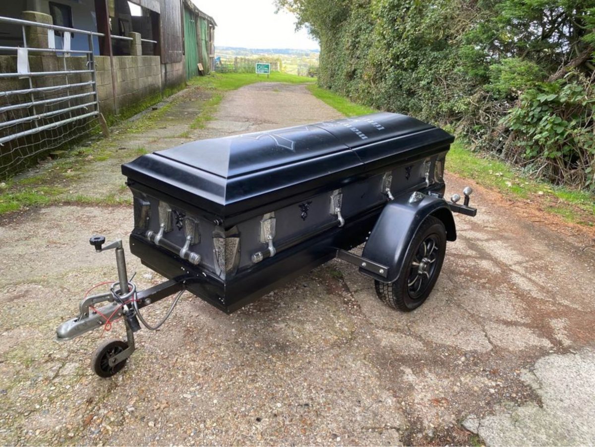 The trailer on sale - in the style of a casket