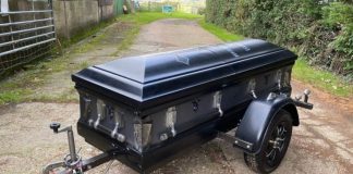 The trailer on sale - in the style of a casket