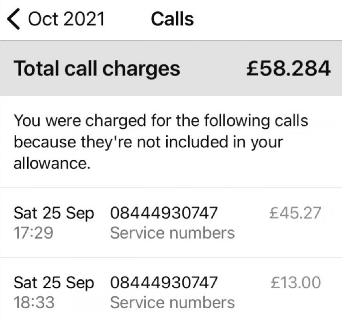Lavinia's phone bill was nearly £60