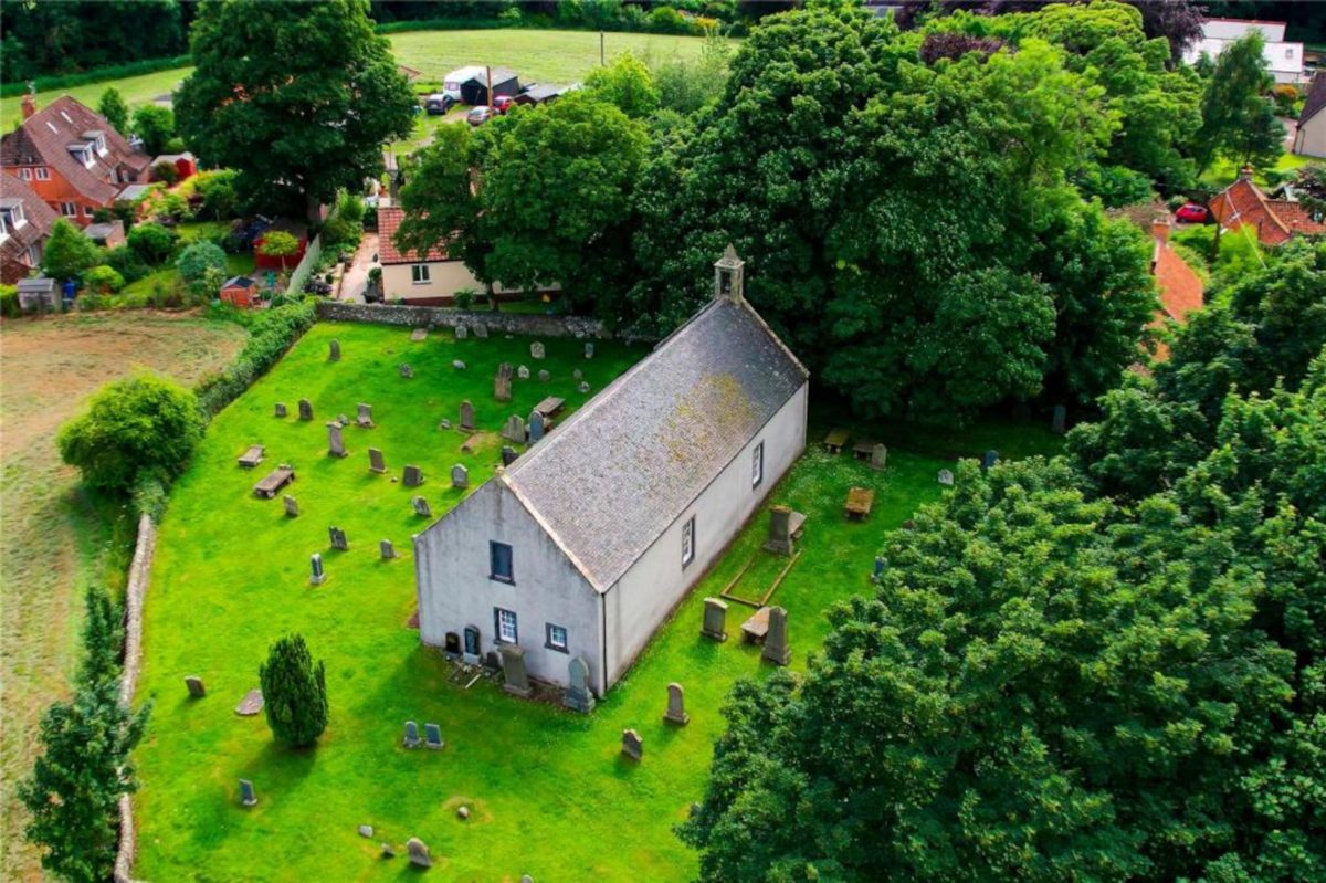 Aerial view of the church for sale